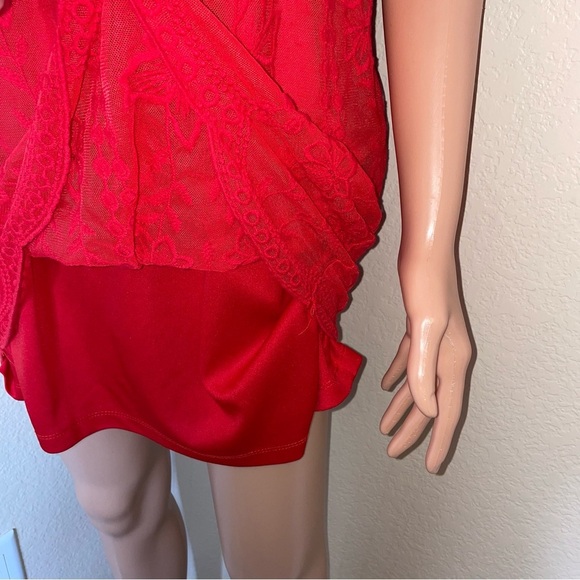 Altar'd State mini dress halter top lace overlay red A-line lined tunic SZ SM - Picture 12 of 12